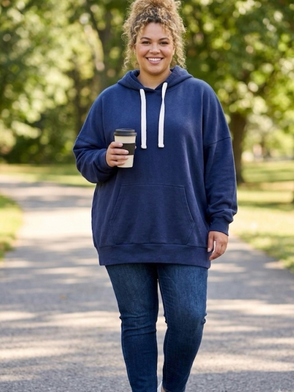 Zenana Outfitters Navy Pullover Hoodie Sweater with Drawstring